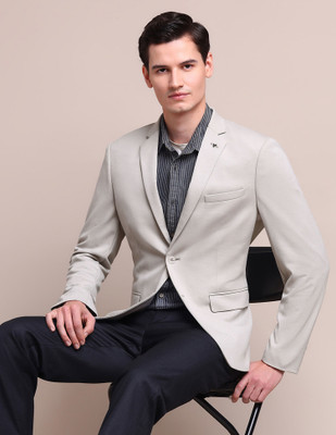 ARROW Solid Single Breasted Casual Men Blazer(Beige)