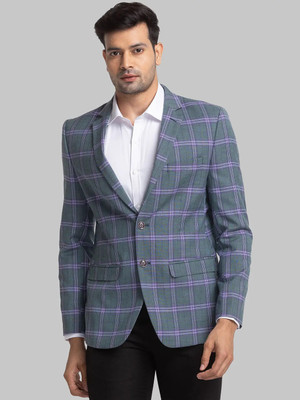 PARK AVENUE Checkered Single Breasted Casual Men Blazer(Green)