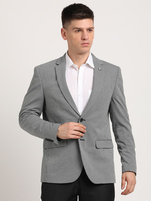 TURTLE Polka Print Single Breasted Casual Men Blazer(Grey)