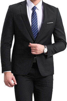 TRULYFAB Solid Single Breasted Formal Men Blazer(Black)