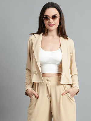 KOTTY Solid Single Breasted Casual Women Blazer(Beige)