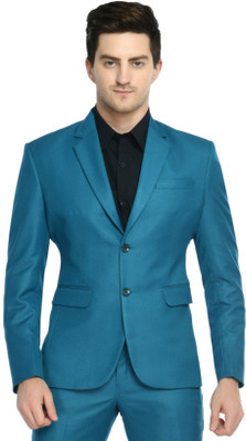 TRULYFEB Solid Single Breasted Formal, Festive Men Blazer(Dark Blue)