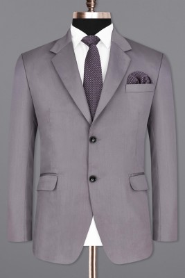 french crown Solid Single Breasted Festive & Wedding, Party Men Blazer(Grey)