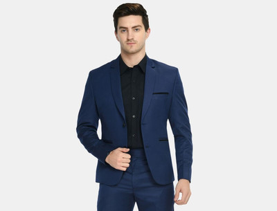 TRULYFEB Solid Single Breasted Formal, Casual, Festive & Wedding Men Blazer(Blue)