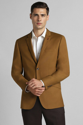 Simon Carter Solid Single Breasted Formal Men Blazer(Brown)