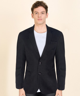 TUPLES Solid Single Breasted Formal Men Blazer(Black)