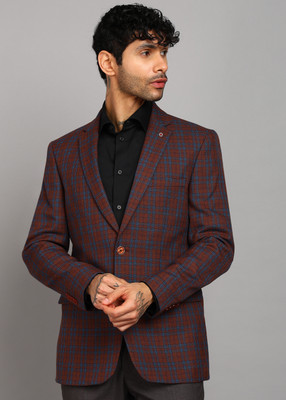 Raymond Checkered Single Breasted Formal Men Blazer(Orange)