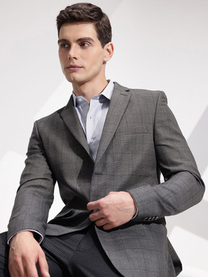 INVICTUS Checkered Single Breasted Formal Men Blazer(Grey)