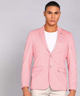 VAN HEUSEN Self Design Single Breasted Formal Men Blazer(Pink)