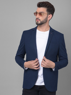CRIMSOUNE CLUB Solid Single Breasted Casual Men Blazer(Blue)