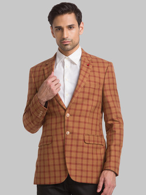 Raymond Checkered Double Breasted Formal Men Blazer(Brown)