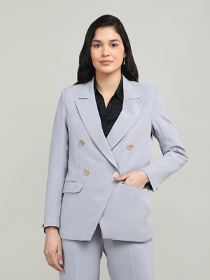 DLANXA Solid Double Breasted Formal Women Blazer(Grey)