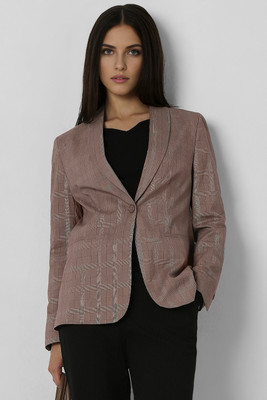 VAN HEUSEN Checkered Single Breasted Formal Women Blazer(Brown)