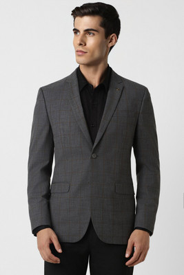 VAN HEUSEN Checkered Single Breasted Formal Men Blazer(Grey)