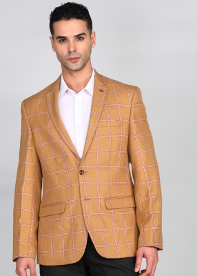 PARK AVENUE Checkered Single Breasted Formal Men Blazer(Orange)