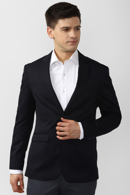 PETER ENGLAND Solid Single Breasted Formal Men Blazer(Blue)