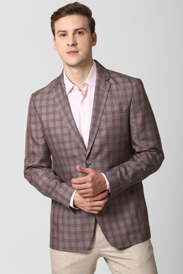 PETER ENGLAND Checkered Single Breasted Formal Men Blazer(Red)