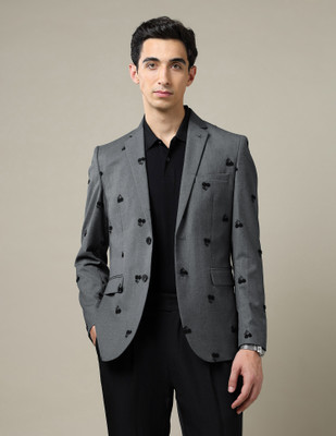 ARROW Printed Single Breasted Casual Men Blazer(Grey)