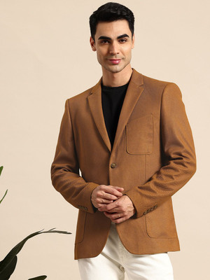 Mast & Harbour Self Design Single Breasted Formal Men Blazer(Brown)