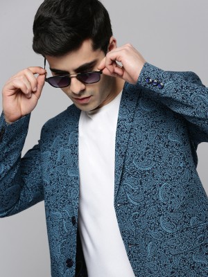 Showoff Printed Single Breasted Casual Men Blazer(Blue)