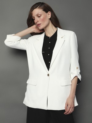 VERO MODA Solid Single Breasted Formal Women Blazer(White)