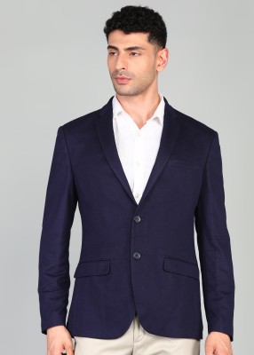 PARK AVENUE Solid Single Breasted Formal Men Blazer(Dark Blue)