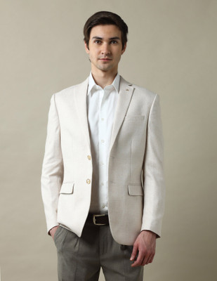 ARROW Solid Single Breasted Formal Men Blazer(Beige)