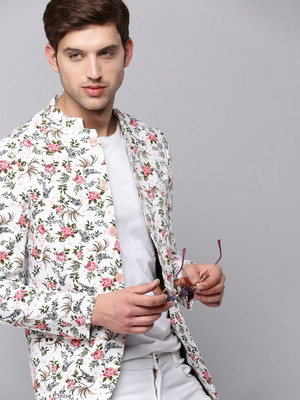 SHOWOFFFF Printed Mandarin Casual Men Blazer(White)