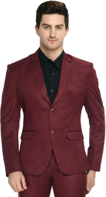 TRULYFEB Solid Single Breasted Formal, Festive Men Blazer(Maroon)