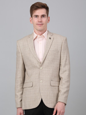 CANTABIL Checkered Single Breasted Formal Men Blazer(Beige)