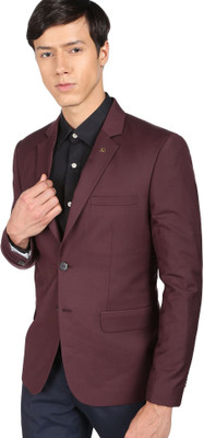 AD by Arvind Solid Single Breasted Formal Men Blazer(Maroon)