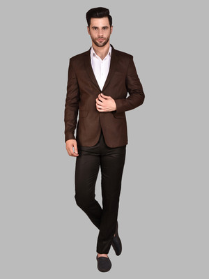 METRONAUT Solid Single Breasted Casual Men Blazer(Brown)