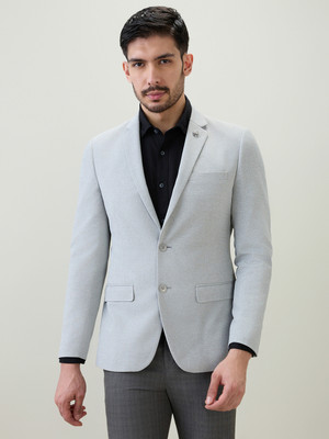 PARK AVENUE Solid Double Breasted Formal Men Blazer(Grey)