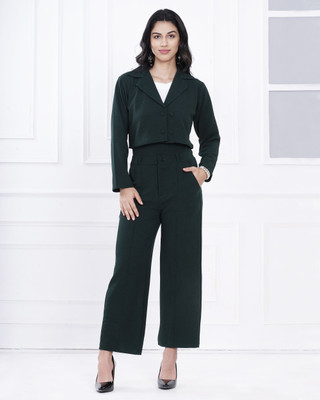 NEYSA Solid Mandarin Casual Women Blazer(Dark Green)
