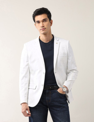 AD by Arvind Self Design Single Breasted Formal Men Blazer(White)