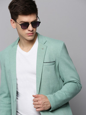 SHOWOFFFF Self Design Single Breasted Casual Men Blazer(Light Green)