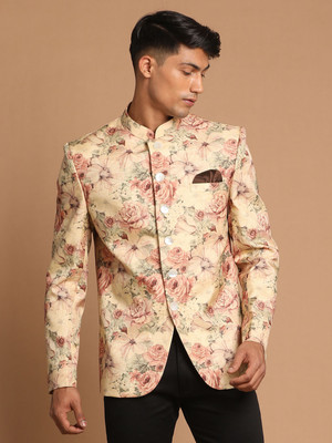 VASTRAMAY Floral Print Mandarin Festive Men Blazer(Multicolor)