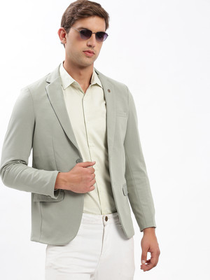 SHOWOFFFF Solid Single Breasted Casual Men Blazer(Dark Green)