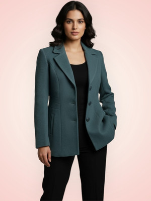 Pepzo Solid Double Breasted Casual Women Blazer(Blue)
