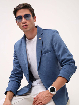 SHOWOFFFF Solid Single Breasted Party Men Blazer(Blue)