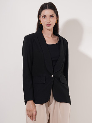 clobug Solid Single Breasted Casual Women Blazer(Black)