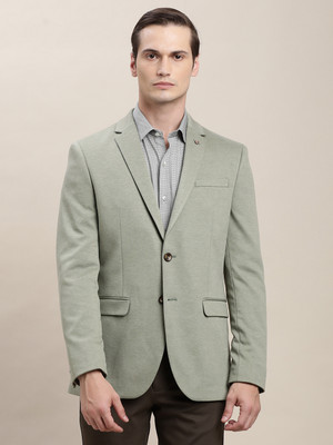 TURTLE Solid Single Breasted Casual Men Blazer(Dark Green)