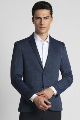 PETER ENGLAND Checkered Single Breasted Formal Men Blazer(Dark Blue)