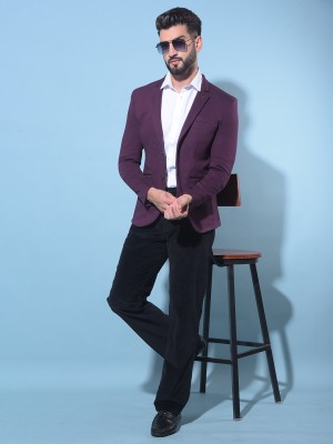 CRIMSOUNE CLUB Solid Single Breasted Casual Men Blazer(Purple)