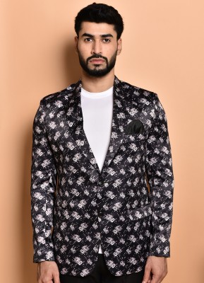 PRINT CULTR Printed Single Breasted Casual Men Blazer(Black)