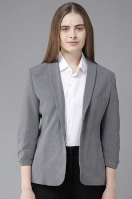 VAN HEUSEN Solid Single Breasted Formal Women Blazer(Grey)
