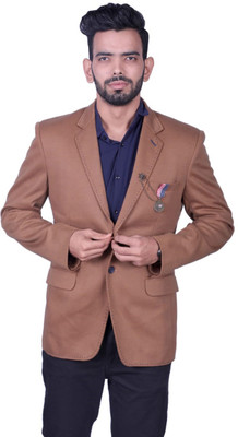Ninecolours Solid Single Breasted Formal Men Blazer(Brown)