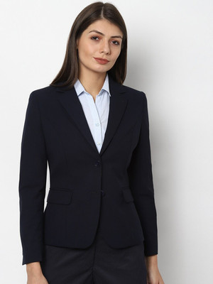 THECLASSICTOGS Solid Single Breasted Casual Women Blazer(Blue)