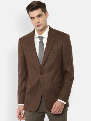 LOUIS PHILIPPE Solid Single Breasted Formal Men Blazer(Brown)