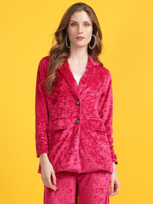 Kiwwi by Kirti Solid Single Breasted Formal Women Blazer(Pink)
